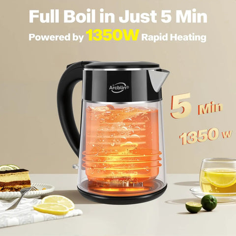 1.8L Electric Kettle With Double Wall Insulation For Safe Touch 1350W Fast Boil 304 Stainless Interior Auto Shut Off And Boil Dry Protection Zero Plastic Contact Gold Finish For Your Quick Tea And Coffee In A Snap On Busy Mornings