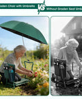 2-In-1 Garden Kneeler With Umbrella, Garden Kneeling Bench With 42-Inch Green Umbrella, Adjustable Extension Pole, Tools Bag, Elderly Woman Gardening.
