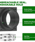Magnetic Dryer Vent Connector Kit with sunken design, black mounting plate, and two silver clamps for airtight seal