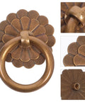 Close-up of a vintage brass ring pull handle from a Six Piece Set Vintage Brass Ring Pull Handles For Cabinets And Drawers Retro Bronze Hardware With Screws