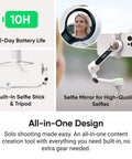 Foldable AI Phone Gimbal Pro Vlog Kit with 360 Pan Tracking, built-in selfie stick, tripod, selfie mirror, all-day battery life display