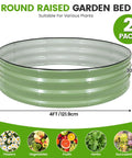 Olive Green Two Pack Galvanized Raised Garden Beds 4x4x1ft Round Design With Safety Rubber Strip Durable Metal Planters