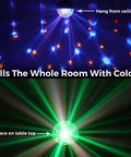 LED Disco Ball Party Light with DMX Control and Sound Activated RGB LEDs for DJs and Clubs Durable Plastic Construction Multicolor Light Show mounted on ceiling and tabletop