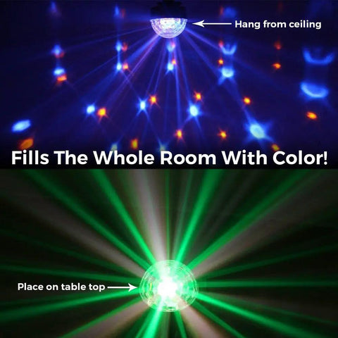 LED Disco Ball Party Light with DMX Control and Sound Activated RGB LEDs for DJs and Clubs Durable Plastic Construction Multicolor Light Show mounted on ceiling and tabletop