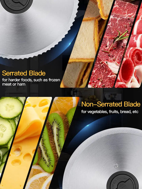 Heavy Duty Electric Meat Slicer With A Simple Thumb Dial And Two Removable 7.5 Inch Blades For Big Time Slicing Power And Hassle Free Restaurant Style Kitchen Work