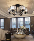 Square Crystal Pendant Light With Solid Wrought Iron Build And Energy Saving Lamps For Living Room Or Bedroom Setup that adds elegance to a modern space.