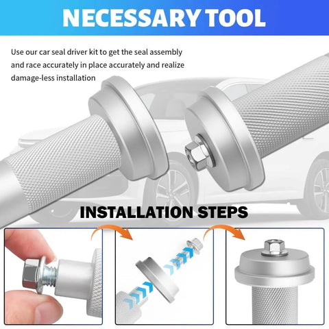 Installation steps of Car Bearing Press Kit With 9 Size Adapters And Seal Driver For Damage Free Wheel Bearing Installations Pro Grade Race And Seal Driver Set Anti Slip Knurling Handle Essential Seals Installer Kit showing anti-slip grip and adapter attachment