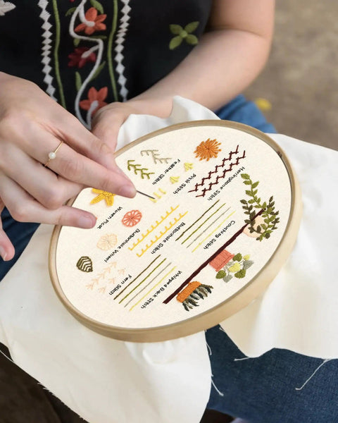 Beginner Embroidery Kit Set for Adults and Teens, Learn 30 Plus Stitches With Clear Instructions, DIY hoop with stitch patterns.