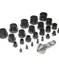 27-Piece Hollow Punch Set With Dual Cutting Heads, Interchangeable Sizes for Concentric Circles, shown with various punch sizes