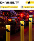 Tough As Nails 55 Inch Fully Galvanized Steel Safety Bollard Post in high visibility yellow for traffic guard on busy street.