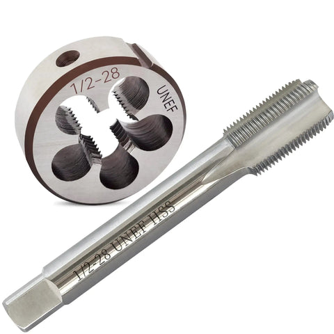 One Half Inch Twenty Eight UNEF Tap And Die Set HSS Right Hand For Precision Machining Includes Round Die And Tapping Tool