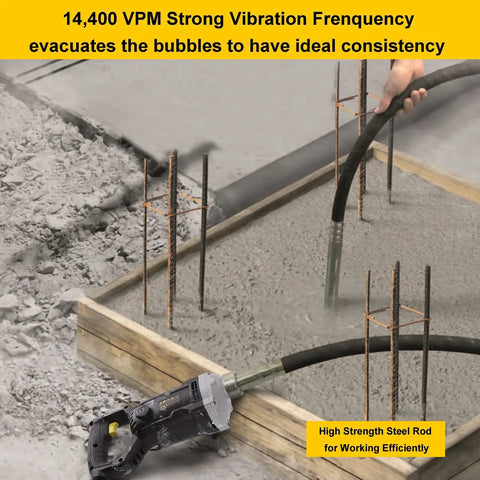 Beast Mode Heavy Duty 1500W Concrete Vibrator With 6.6Ft Shaft smoothing concrete in a construction form with 14400 VPM.