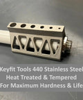 Pipe Drill Jig for Cylinders and Pipes Contractor Grade 440 Stainless Steel Heat Treated for Maximum Hardness and Life attached to a pipe.