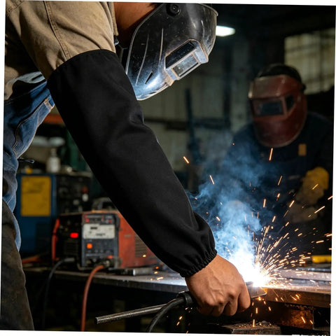 Heavy Duty Fireproof Welding Sleeves With Elastic Fit And Spatter Shield Abrasion Resistant Guard Keeps Arms Clean From Nasty Burns And Shop Grime For Tough Mechanic Grinds Black
