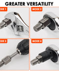 Four modes showing Broken Bolt Extractor Kit With 54 Pieces Easy Out Set For Damaged Bolts used with hand and power tools.