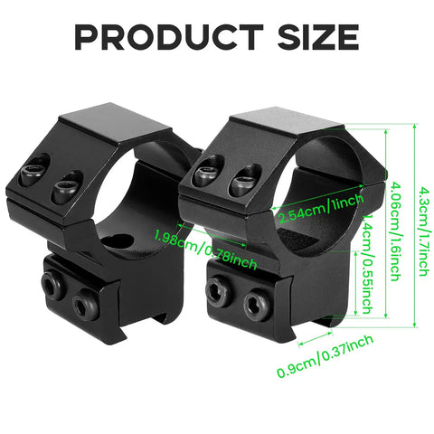 1 Inch Dovetail Scope Ring Set With 2 Medium Profile Mounts And Hex Wrenches, Fits Three Eighths Inch Dovetail Rails, Aluminum Alloy Construction