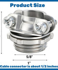 50 Pack Half Inch Clamp Type Cable Connectors For NM Cable, Zinc Alloy And Steel Electrical Conduit Fittings, product size guide