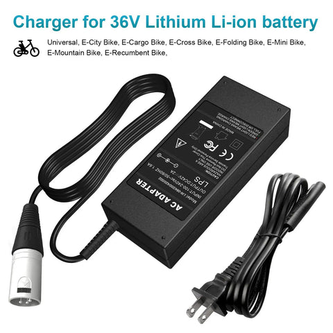 42V 2A Lithium Battery Charger For 36V E Bikes And Scooters With 3 Pin XLR Connector 10 Series AC100-240V Input Output