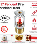 Two Pack Of Top Shelf Fm Approved And Ul Cul Listed Pendent Fire Sprinkler Heads With Swanky Chrome Finish Standard Response 155 Degree F K Factor 5 6 K 80 Model Half Inch Npt Thread, showing chrome sprinkler head with NPT thread.