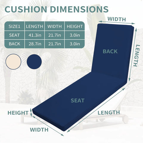 Outdoor Chaise Lounge Cushions For Patio Furniture, Waterproof Replacement Seat Cushions For Poolside Loungers, 72 By 22 By 3 Inches, Ergonomic Comfort, Durable UV Resistant Fabric, Easy To Clean, Perfect For Deck Or Garden.