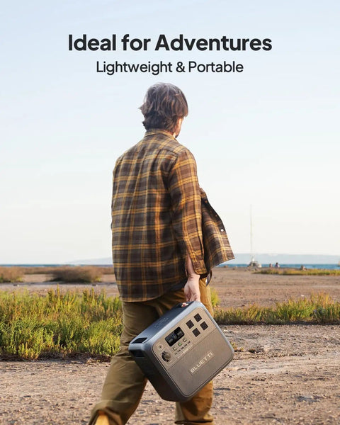 Person carrying Your Go To Portable Power Station AC180 1152Wh LiFePO4 Battery Backup With Two 1800W AC Outlets in open field.