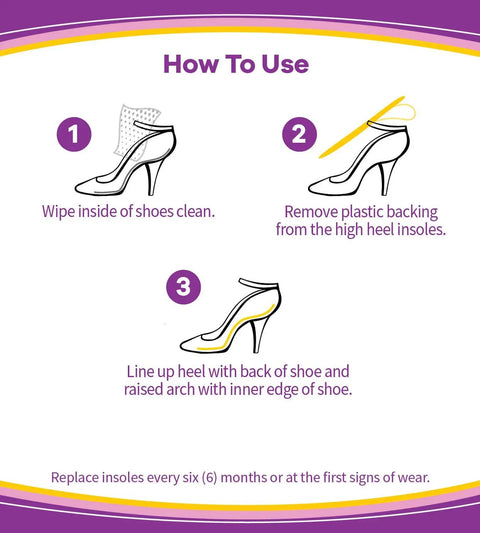 How to use instructions for Stylish Step High Heel Relief Insoles For Women With Foot Pain Ultra Soft Gel Arch Support Clear Discreet Design