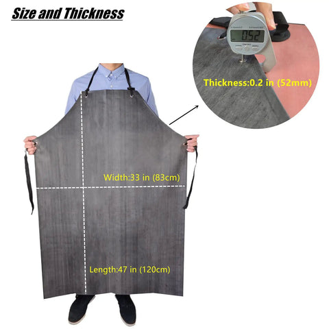 Workhorse Waterproof Rubber Apron With Thick Material 47 By 33 Inches Includes Gloves And Adjustable Neck Strap held to show size and thickness