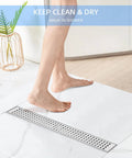 36 Inch Linear Shower Drain In Brushed Nickel 304 Stainless Steel Floor Drain For Bathroom Rectangular Removable Grate Modern Durable Shower Floor Drain For A Sleek Boss Level Look