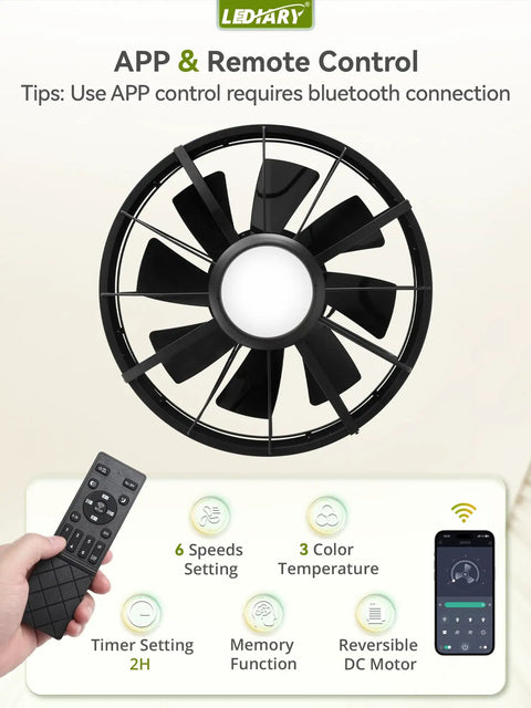 20 Inch Outdoor Ceiling Fan With Lights For Gazebos And Patios IP65 Waterproof Caged Ceiling Fan Remote App Control Display
