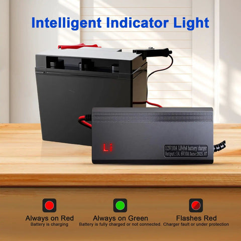 14.6V 10A LiFePO4 Battery Charger For 12V Lithium Battery with indicator lights and safety protections