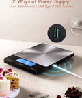 Ultra Precise 33Lb Digital Kitchen Scale With Ounces And Grams, Rechargeable 304 Stainless Steel Platform, USB-C Charging, beside desserts.