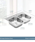 2000 Series 33 Inch 20 Gauge Drop In Double Bowl Stainless Steel Kitchen Sink With Quick Mount And Three Holes For Easy Installation
