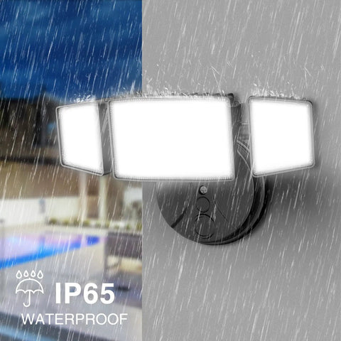 Hella Bright 75W LED Outdoor Flood Light With Three Adjustable Heads Switch Controlled Security Spotlight Rock Solid IP65 Waterproof Wall Mount Top Tier 6500K Daylight For Yard And Driveway