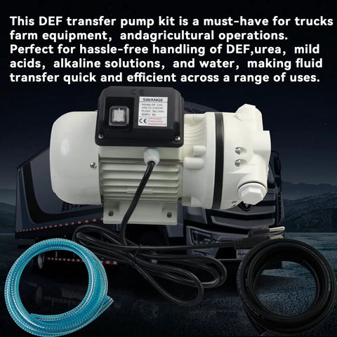 Heavy Duty Pro Rig Ready Def Transfer Pump Kit With Nozzle 10 GPM Self Priming 110 Volt Diaphragm Pump for farm use with hose.