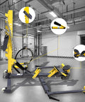 5 Ton Hydraulic Auto Body Dent Puller Kit With Pneumatic Sheet Metal Straightener And Portable Repair Stand For Easy One Person Panel Repair And Serrated Chain Clamps For Secure Dent Removal Pro Grade, yellow steel stand