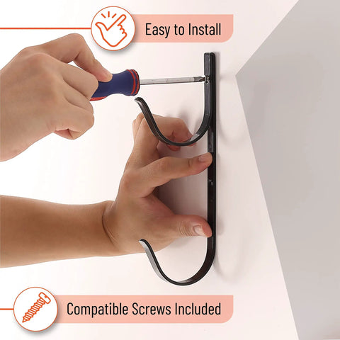 Installing 2 Pack Pool Pole Hangers, Heavy Duty Aluminum Pool Pole Hooks With Screws on wall.