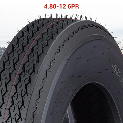 Heavy Duty Trailer Tires For Utility Boat Camper And Hauler Trailers, 4.80-12 6PR size, close-up of durable tread design