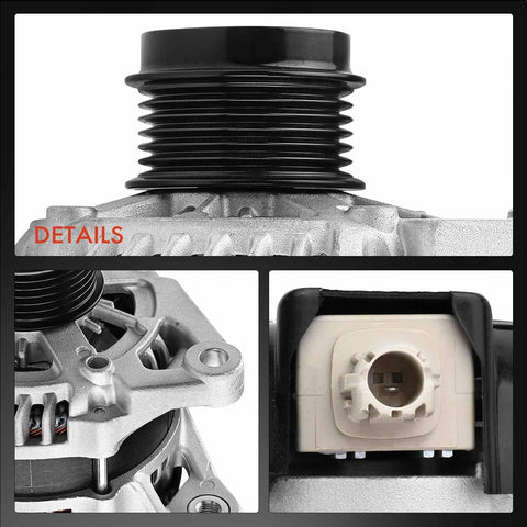 Close-up of Alternator For Toyota RAV4 2013 2014 2015 2016 2017 2018 2.5L FWD 12V 125A With 1 Pin Plug Drop In Replacement Clockwise 6 Groove Pulley