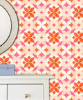 Badass Geometric Retro Floral Peel And Stick Wallpaper Roll Residue Free Self Adhesive Wall Covering, 17.7x118 inch print.
