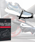 Dual Function Toe Cages For Peloton Pedals So You Can Roll In Sneakers Or Peloton Shoes And Switch Between Regular Shoes And Cycling Shoes Fits All Peloton Bikes And Bike Plus with box and sneaker on pedal