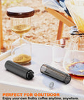 Rechargeable Milk Frother Wand With Cover Electric Drink Mixer With Stainless Steel Whisk on outdoor table