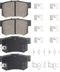 Front view of ILONPA rear ceramic brake pads set with hardware; includes 4 pads and clips for Honda/Acura/Suzuki.