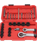 FTVOGUE 28Pc Cr Molybdenum Screw Extractor Kit With Hammer Drill Bits Removes Broken Bolts And Rusty Nuts Fast For Home Garage Auto Repair Pros. red case with extractor bits, sockets, and adapters