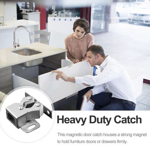 Stainless Steel Double Roller Cabinet Door Catch Set Easy to Install Prevents Slamming and Keeps Cabinets Quiet 12 Piece Hardware