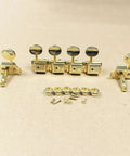 Stunning Gold Electric Guitar Tuning Pegs Set With 6 Right Semi-Enclosed Machine Heads And Premium Keys Plus Installation Hardware.