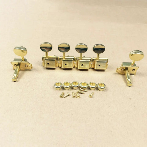 Stunning Gold Electric Guitar Tuning Pegs Set With 6 Right Semi-Enclosed Machine Heads And Premium Keys Plus Installation Hardware.