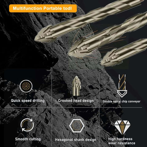 Drill bit set, five-piece hex-shank with short gold-tone 4-tooth bits for concrete, glass, tile and wood