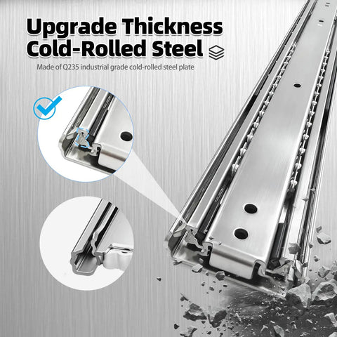 Heavy Duty Drawer Slides 200 Lb Capacity, 16 Inch Full Extension Ball Bearing Rails, thick cold-rolled steel, smooth glide