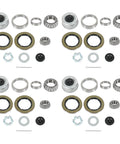 Four sets of 8000 lb trailer axle bearing kit; outer bearings 1.25 in, inner bearings 1.75 in, double lip grease seals for D42 spindle.