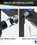 Weld-on installation steps for Rugged 8000 Pound Pipe Mount Tongue Jack With 15 Inch Lift And Adjustable Drop Leg Swivel Weld On Trailer Jack